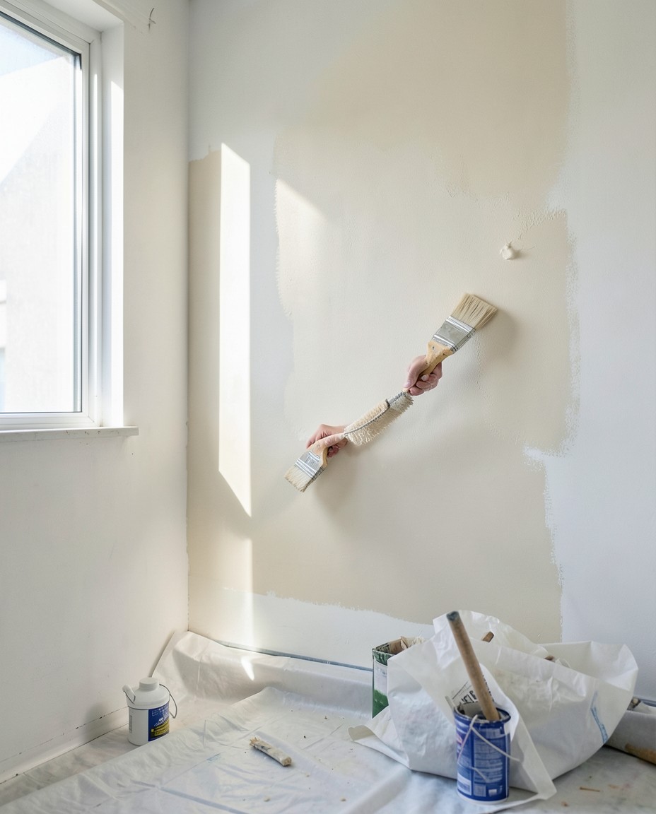 Trabajo de pintura de una pared interior